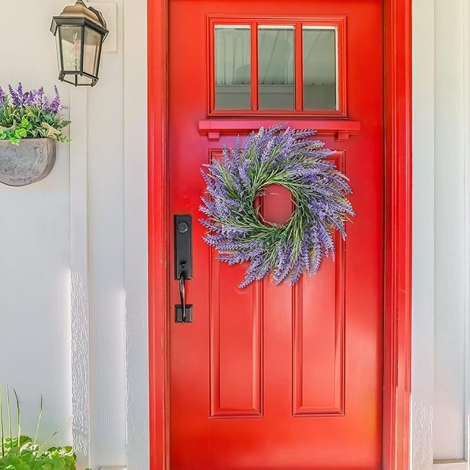 4 PCS Spring Wreath for Front Door Lavender Candle Ring Wreaths Mini Purple Table Centerpieces 9 Inch Floral Wreaths for Pillars Cabinets Farmhouse Spring Summer Wedding Party Home Decor