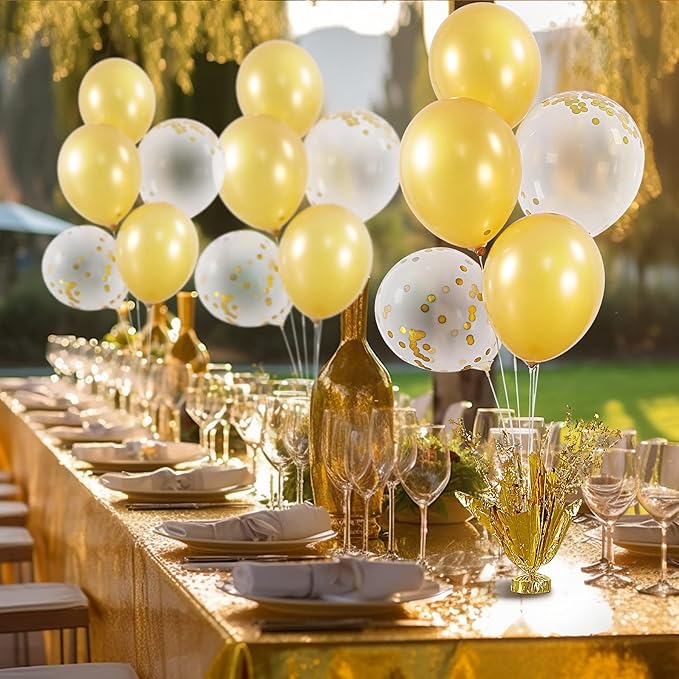4 Set Gold Table Centerpiece Balloons Stand Kit with Gold and Confetti Balloons for Birthday Party Baby Shower Wedding Bridal Shower Graduation Prom Table Decorations