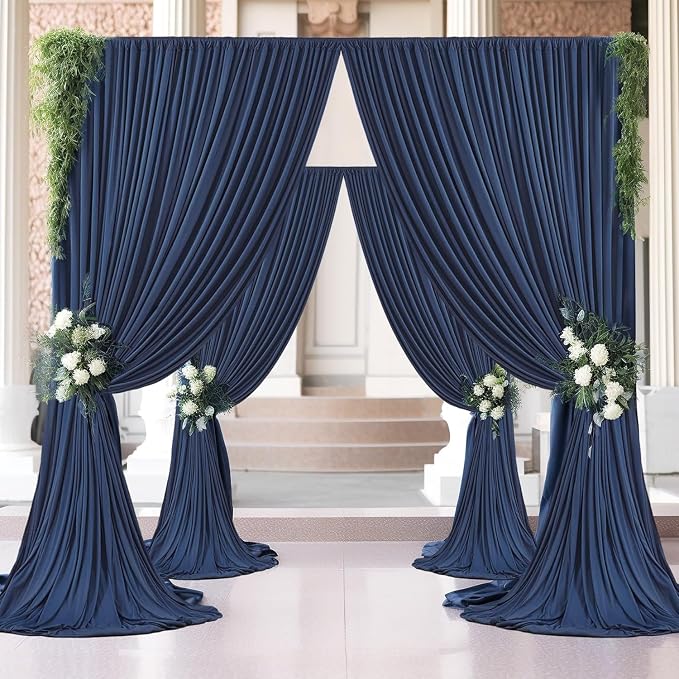 30ft×8ft Wrinkle Free Navy Blue Backdrop Curtains for Parties, 6 Panels 5ft×8ft Thick&Silky Polyester Navy Photo Backdrop Drapes Curtains for Graduation Party Baby Shower Birthday Wedding Photography