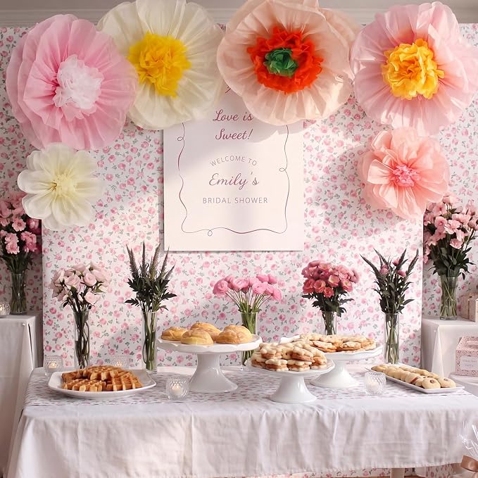 Giegxin 6 Pcs 14'', 9'' Pastel Large Paper Flowers for Wall Decorations Pink Tissue Crepe Flowers Pastel Party Decorations Floral for Classroom Wedding Baby Shower Birthday Tea Party Art Backdrop