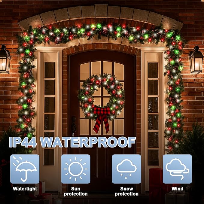 LAMPHOME 65.3ft Christmas Decorative Mini Lights, 200 LED Transparent Wire Fairy Starry String Lights Plug in, 16 Lighting Modes for Outdoor Xmas Tree Wedding Party Decoration (Red Green White)