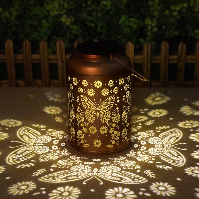 Birthday Gifts for Women Men - 2 Pack Butterfly Solar Lanterns Outdoor Waterproof, Mothers Day Gifts for Mom Grandma, Butterflies Solar Lights Garden Decor, Outdoor Decor for Patio, Yard