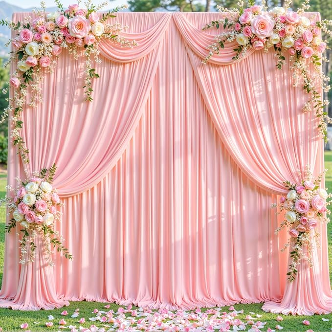 6 Panels Blush Pink Backdrop Curtains for Wedding Party Wrinkle Free Backdrops Curtain Drapes Fabric Decorations Photo Back Drop Cloth for Baby Shower Photography Stage Reception 30ft(W) x 12ft(H)