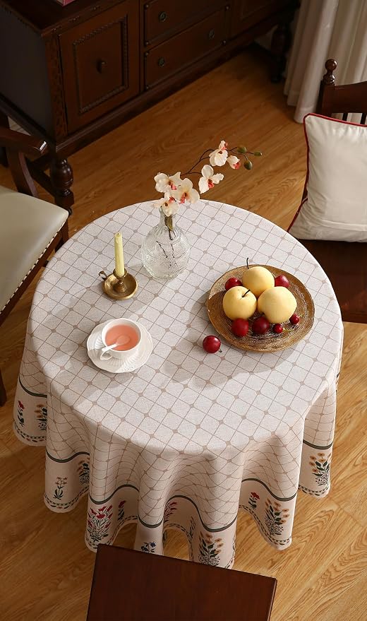 ISAENNE Designer French Round Linen Tablecloth,Diameter 67"-Bertina E | Elegant Vintage Table Cloth,Colorful Floral Pattern,Beautiful,Durable,Heavyweight,Dining Room,Kitchen,Thanksgiving,Decor