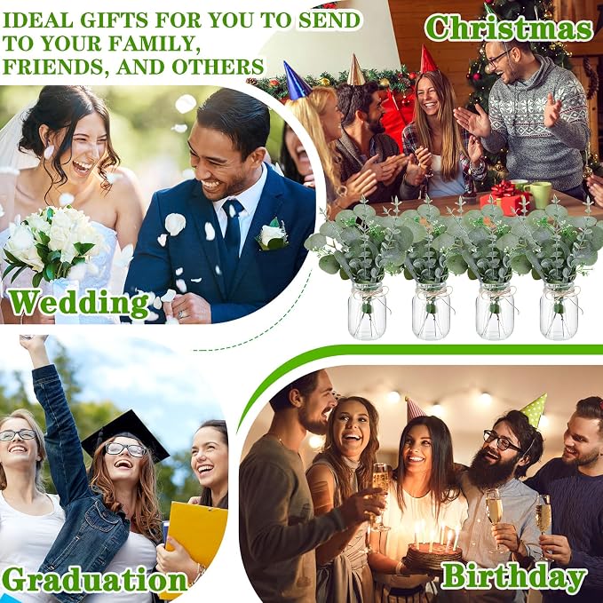 XunYee 10 Set Mason Jar Table Centerpiece with Flower Mason Jar Flower Centerpiece Vases Decor for Engagement Party Bridal Shower Wedding Reception Table Decor(Light Green,Eucalyptus)