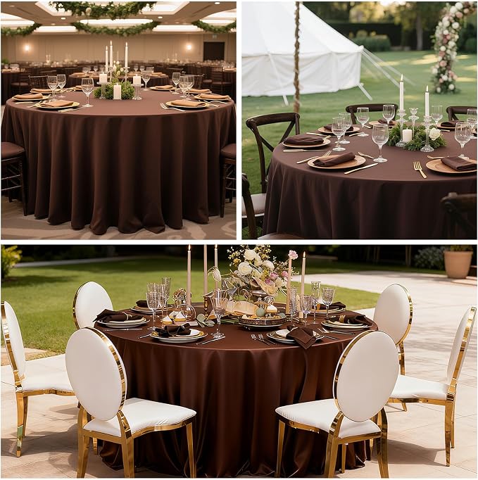 8 Packs 90 Inch Brown Round Tablecloth in Diameter, Washable Polyester Fabric Tablecloths, Wrinkle Resistant Table Cloth for Wedding Party Banquet Dining