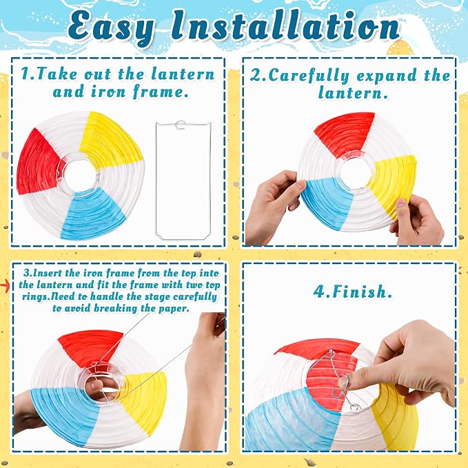 22PCS Beach Ball Paper Lanterns Bulk Pool Summer Luau Hawaiian Tropical Hanging Party Decorations Indoor Outdoor
