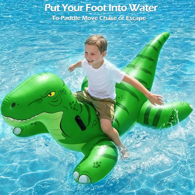 Jasonwell Pool Games Toys Floats -2Pack Inflatable Dinosaur Pool Floats with Blow Up Toy Hammers Ride on Pool Floaties for Kids Teens Adults Lounge Raft Summer Lake Beach Party Decorations