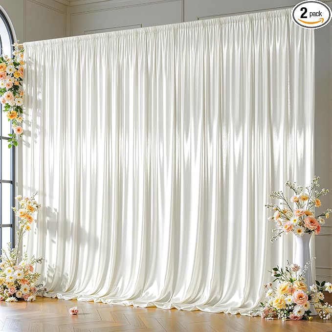 40x10ft Ivory Glitter Backdrop Curtain for Parties, Wrinkle Free Satin Photo Backdrop Drapes 8 Panels 5x10FT Shimmer Back Drop Cloth for Wedding Birthday Baby Shower Photography Background Decor