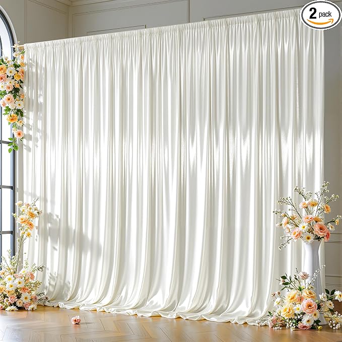 30x10ft Ivory Glitter Backdrop Curtain for Parties, Wrinkle Free Satin Photo Backdrop Drapes 6 Panels 5x10FT Shimmer Back Drop Cloth for Wedding Birthday Baby Shower Photography Background Decor