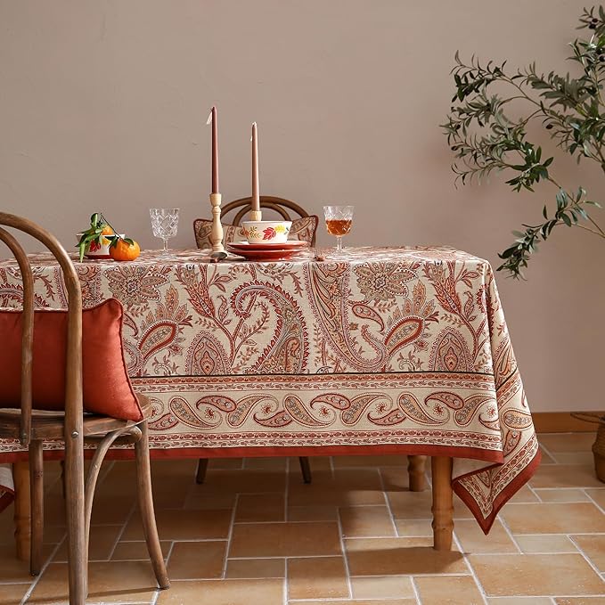 ISAENNE Designer Vintage Square Linen Small Tablecloth,55"x55"-Chauffrey D | Vintage French Table Cloth Square Table,Cashew Pattern,Durable,Heavyweight,Dining Room,Kitchen,Tea Party,Thanksgiving