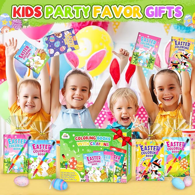 ZMLM 24 Pack Easter Coloring Books for Kids with Crayons,Party Favors for Kids 4-8, Goodie Bags Stuffers for Toddlers, Classroom Prizes Birthday Return Gifts (Easter)