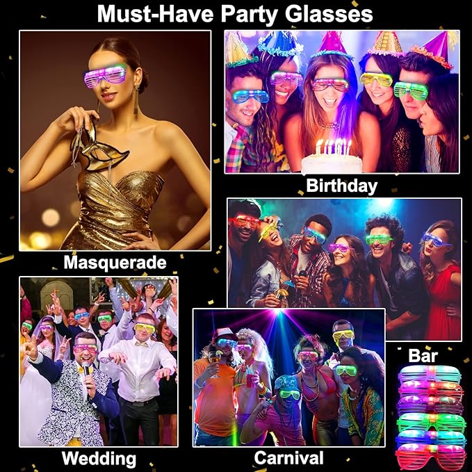 iGeeKid 36 Pack LED Glasses Glow Sticks Glasses Light Up Party Favors Glow In The Dark Party Supplies for Kids Adults Rave Neon Valentines Day Light Up Toys Gifts for Birthday Wedding Carnival Party