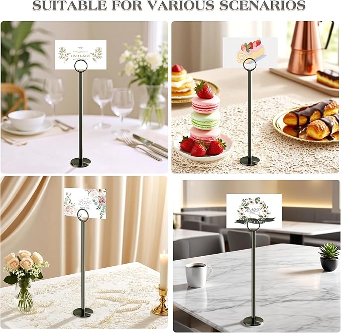 Urban Deco 12PK Table Number Holders Place Card Holders 12 Inch Table Card Holders Steel Card Holders for Photos, Food Signs, Memo Notes, Weddings, Restaurants, Birthdays (Nickel Black)