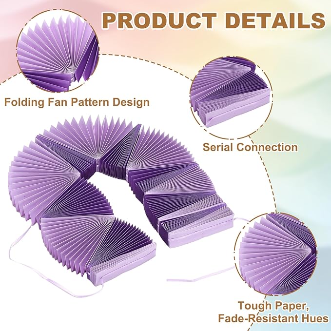 uxcell 3 Pcs Paper Fan Garland, 5.25ft Paper Garland Hanging Decorations Set Party Hanging Decorations Fans for Birthday Parties Holiday Ornaments Family Gatherings Weddings, Purple
