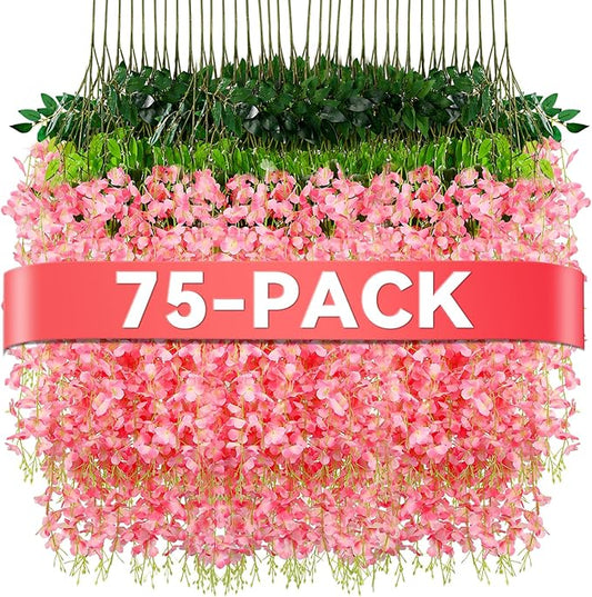 Alotiki Wisteria Hanging Flowers,75 Pack Fake Hanging Flowers,Wisteria Artificiales Garland for Home Wedding Arch Floral Party Garden Ceremony Outdoor Decor,3.6 Feet Long(75,Pink)