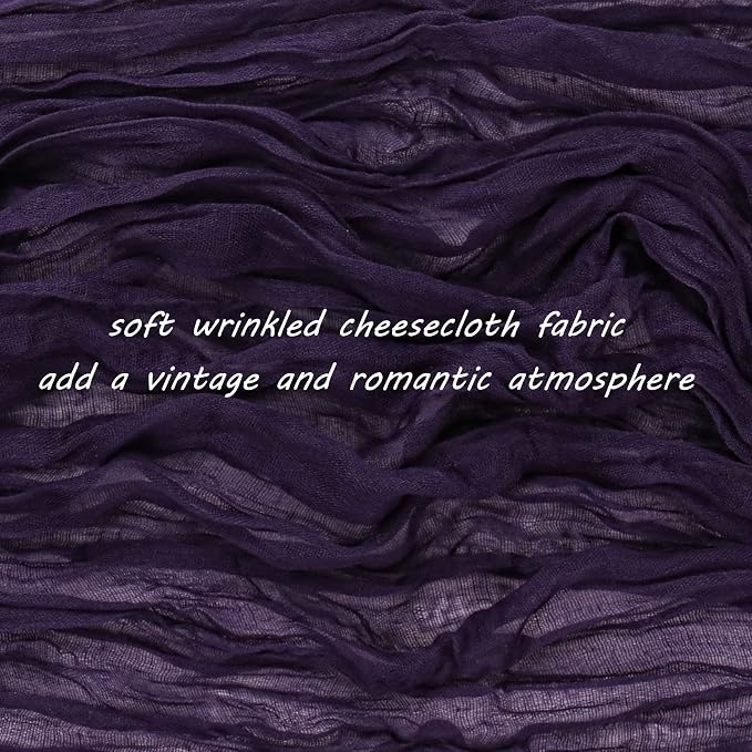 12 Pack 10Ft Cheesecloth Table Runner 35x120 Inch Boho Gauze Table Runner Rustic Cheese Cloth Long Romantic Table Runners for Wedding Bridal Shower Birthday Party Table Decor (Dark Purple)