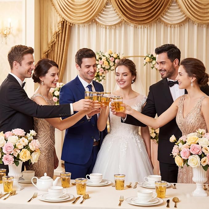 Shinymoon 50 Pack Mr and Mrs Party Supplies 12 oz Wedding Cups Bridal Shower Gifts for Couples Disposable Clear Drinking Glasses for Engagement Anniversary Valentines Party Favors Supplies