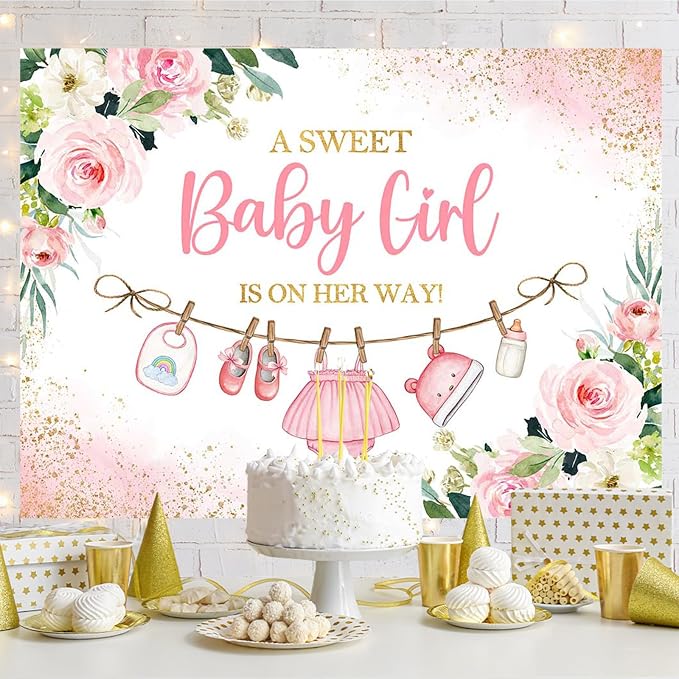 9x6ft Cute Clothes Baby Shower Backdrop for Boys a Sweet Baby Boy is on The Way Newborn Kids Pink Leaves Gold Dots Baby Shower Party Decorations Banner Supplies Photo Booth Props