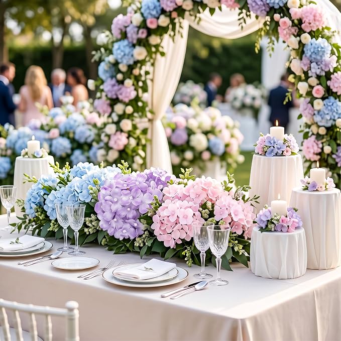 Auihiay 64Pcs Hydrangea Artificial Flowers Bulk, Faux Hydrangea Flowers Heads with Stems for Wedding Centerpieces Baby Shower Living Room Dining Table Bridal Shower Graduation Decor (Mixed Color)