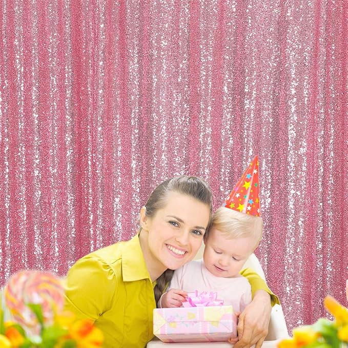 Eternal Beauty Fuchsia Pink Sequin Backdrop, 10x10 Ft Glitter Background Curtains for Mother's Day Shimmer Photography Party Wedding Birthday Back Drop Decor