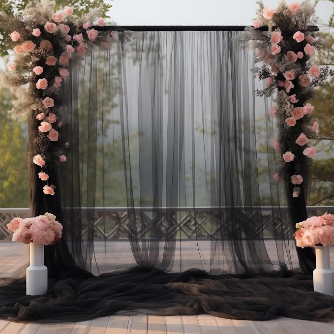 20ft X 10ft Black Tulle Backdrop Curtain for Parites, Sheer Backdrop Curtains Fabric Drapes for Wedding Ceremony Arch Party Stage Decorations