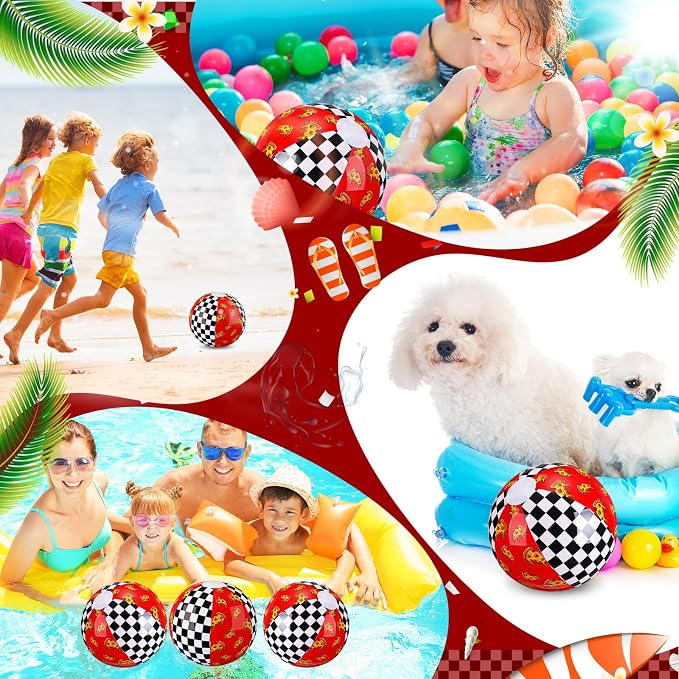 Leyndo 12 Pcs Inflatable Beach Balls Bulk for Kids 7.9" Checkered Pizza Pool Ball for Summer Pool and Beach Game Gifts Spooky Birthday Party Supplies Class Party Decorations Favor