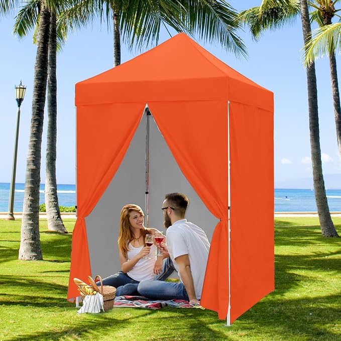 COOS BAY 5x5 Pop Up Canopy Tent with Side Walls, Easy Setup Portable Sun Shelter with Carry Bag, Outdoor Shade for Beach, Camping, Sports & Backyard, Orange
