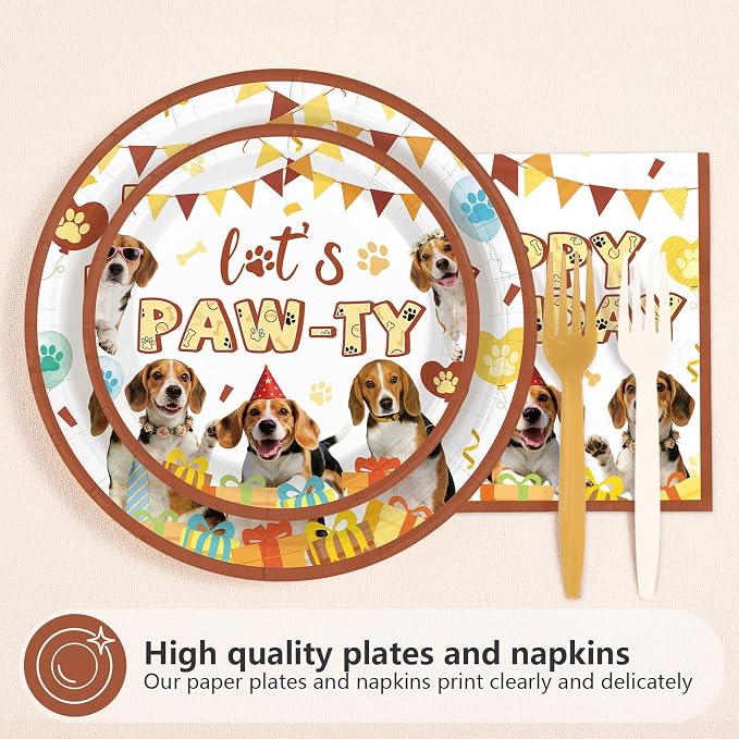 96 Pcs Dog Birthday Party Decorations Beagle Dog Plates and Napkins Disposable Let's Pawty Tableware Set for Boys Girls Pet Lover Owner Puppy Animal Birthday Party Supplies Serves 24
