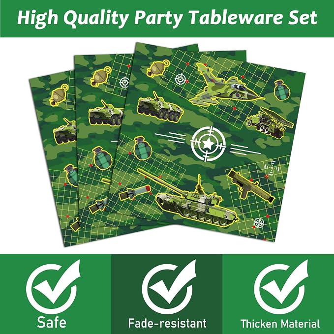 gisgfim 50 Guests Army Birthday Party Decorations Camo Birthday Party Supplies Army Party Plates and Napkins Military Soldier Camouflage Party Decorations Favors for Birthday Baby Shower 200 PCS