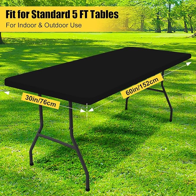 Smiry 4 Pack Rectangle Picnic Table Cloth, Waterproof Elastic Fitted Tablecloths, Washable Polyester Rectangular Patio Table Cover for Camping, Indoor and Outdoor (Black, 30"x60")