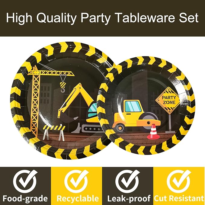 96pcs Construction Birthday Party Supplies Construction Theme Paper Plates and Napkins Construction Truck Decorations for Boys Kids Tractor Dump Digger Vehicle Themed Party Favors, Serve 24
