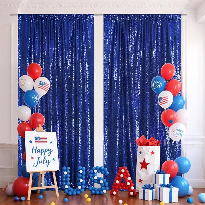 SquarePie 2 PCS 4x10ft Navy Blue Sequin Backdrop for Photography, Extra Long Satin-Backed Real Sequin Curtain, High-Density Shimmering Background with 4" Rod Pocket for Wedding Ceremony, 2 Panels
