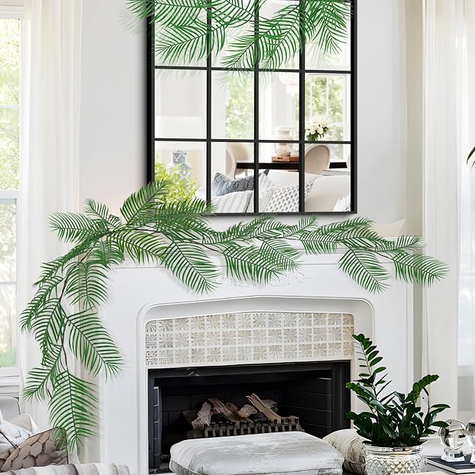 RECUTMS Artificial Palm Leaves Vine 6FT Fake Tropical Greenery Garland Faux Hanging Ivy Vines Wreaths Indoor Outdoor Home Wedding Jungle Hawaiian Luau Party DIY Fireplace Mantle Table Decoration