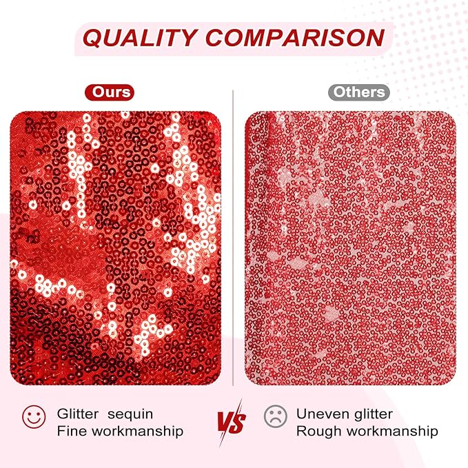 PartyDelight Red Sequin Backdrop 6x8ft 4 Inch Rod Pocket | Dense 3mm sequins on mesh backing with 4 inch rod pocket for full body photos ceremony arches party walls and stage displays