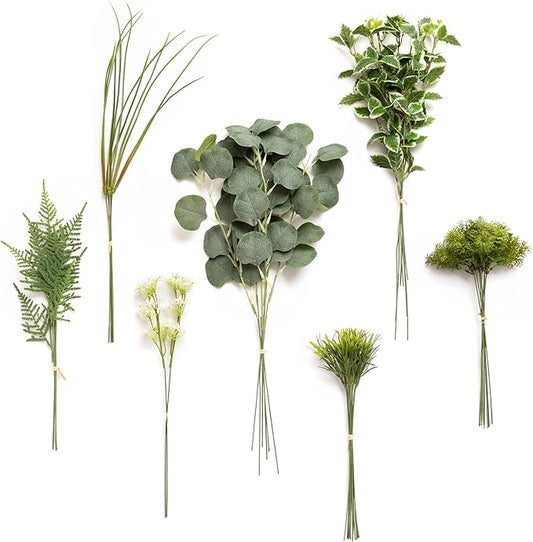 Ling's moment Artificial Greenery Stems Box Set, 44pcs with 7 Kinds of Faux Greenery Picks for DIY Bridal Bouquets Wedding Floral Arrangement Table Centerpieces, Olive Green