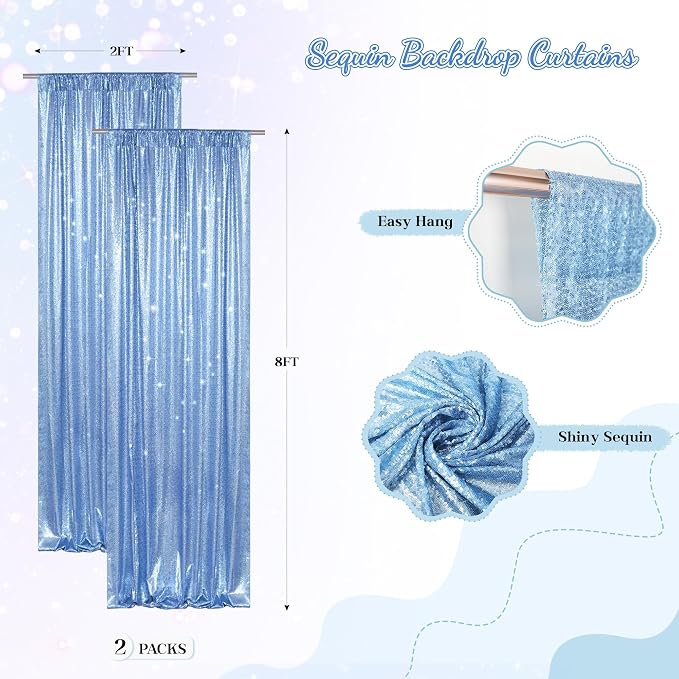 PartyDelight Sequin Backdrop Curtains 2x8ft 2 Panels | 3mm stitched sequin curtain with 4 inch rod pocket for 2x8ft 2 panel doorway window side drape narrow photo booth strip
