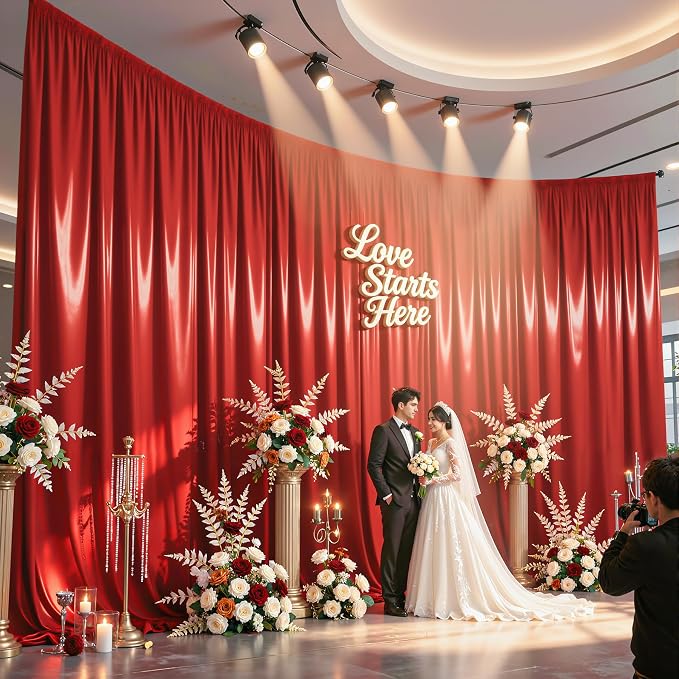 20x10ft Red Glitter Backdrop Curtain for Parties, Wrinkle Free Satin Photo Backdrop Drapes 4 Panels 5x10FT Shimmer Back Drop Cloth for Wedding Birthday Baby Shower Photography Background Decor