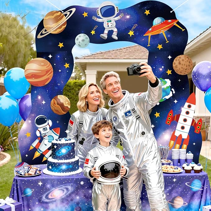 Outer Space Birthday Party Decorations Galaxy Astronaut Door Banner Space Themed Party Supplies Outer Planet Hanging Backdrop Rocket Ship Photo Background for Kids Boys Girls Bedroom Space Porch Sign