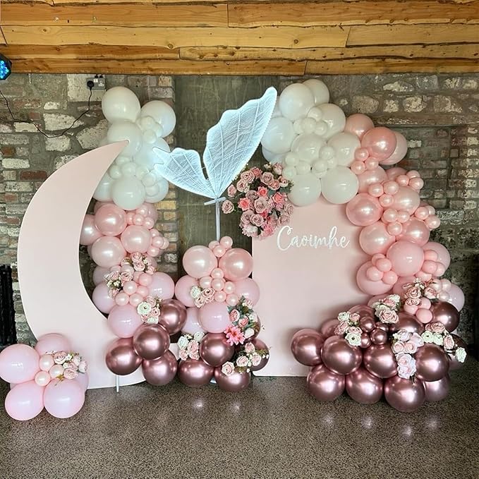 Pearl Pink Balloons, 98PCS Double Stuffed Dusty Rose Pink Balloon Garland Arch Kit, 18/12/10/5 Inch Different Sizes for Baby Bridal Shower Birthday Boho Wedding Party Decorations