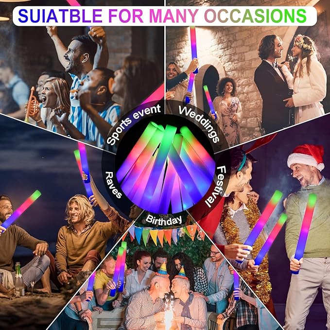 LifBetter Light Up Glow Sticks Bulk, LED Foam Sticks in The Dark with 3 Modes Flashing Led Foam Multicolor Batons Light up Party Favors for Birthdays, Weddings, Concerts, Festivals (68pcs)