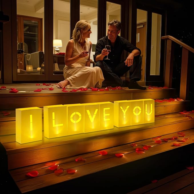 I Love You Light Up Letters - Luminary Paper Bags to be Used as Anniversary Decorations and Valentines' Day Decorations for Your Loved One