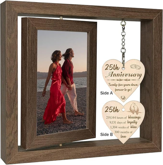 EYITUPC 25 Year Wedding Anniversary Picture Frame Gifts, 25th Anniversary Frame Gifts for Couple Wife Husband (Display Two 4x6)