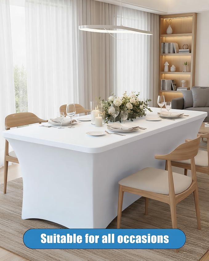 6FT White Table Cloth - 4 Pack Fitted Stretch Rectangle Spandex Tablecloth, Washable Table Cover for Party, Picnic, Wedding, Banquet, Birthday and Festival(30" x 72")