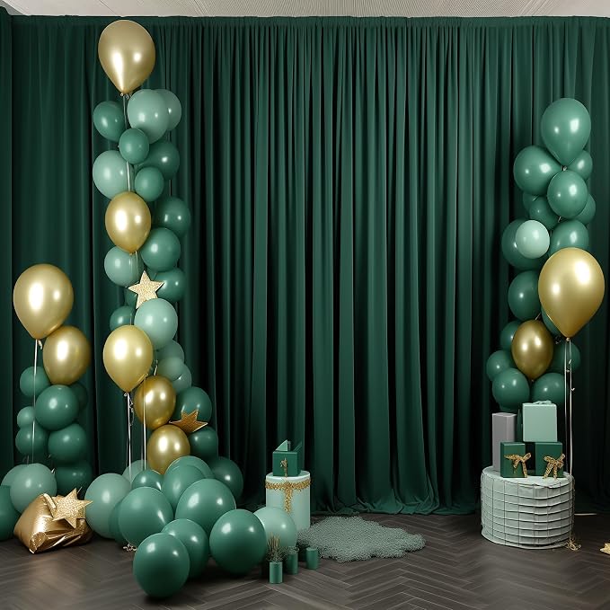 Hunter Green Backdrop Curtain-Wrinkle-Free Polyester Fabric Green Photography Curtains for Wedding Party Photo Background Decorations- 24 X10FT (Hunter Green)