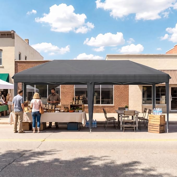 10x20 FT Portable Pop Up Canopy Tent with Sandbags, Adjustable Height Instant Gazebo Without Sidewalls,Waterproof Outdoor Canopy for Camping, Parties, Vendor Events (Grey, 3m × 6m Without sidewalls)