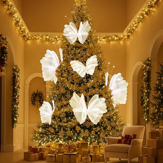 Geelin 6 Pcs Large White Butterfly Decorations Mariposas Grandes para Decoracion Big Butterfly Party Decor 20 Inch 12 Inch 3D Silk Butterflies for Baby Shower Women Birthday Party Wedding Decor