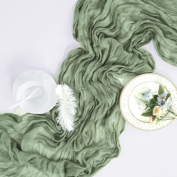 8 Pack Sage Green Cheesecloth Table Runner 10ft Boho Gauze 120 Inch Cheese Cloth Table Runner Rustic Sheer for Spring Holiday Baby Shower Party Décor Home Wedding Decoration