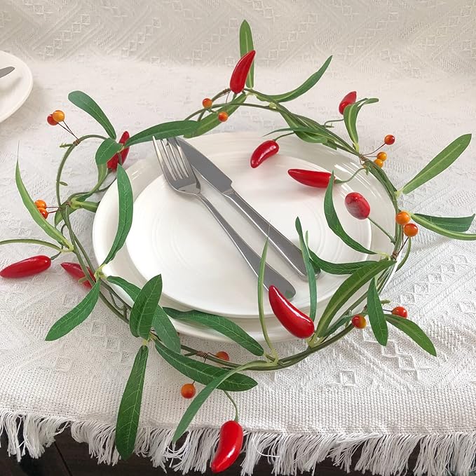 Artificial Chili Hanging Vines Plant Garland Artificial Berries Pepper Rattan for Home Garden Wedding Party Decor (X-Chili Vine, 2 Pack)