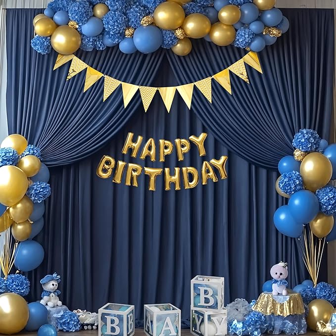 20x10 Navy Blue Backdrop Curtain for Party Wrinkle Free Polyester Fabric Photo Backdrop Curtain Drapes for Party Wedding Stage Birthday Baby Shower Decoration 5ft x 10ft,4 Panels